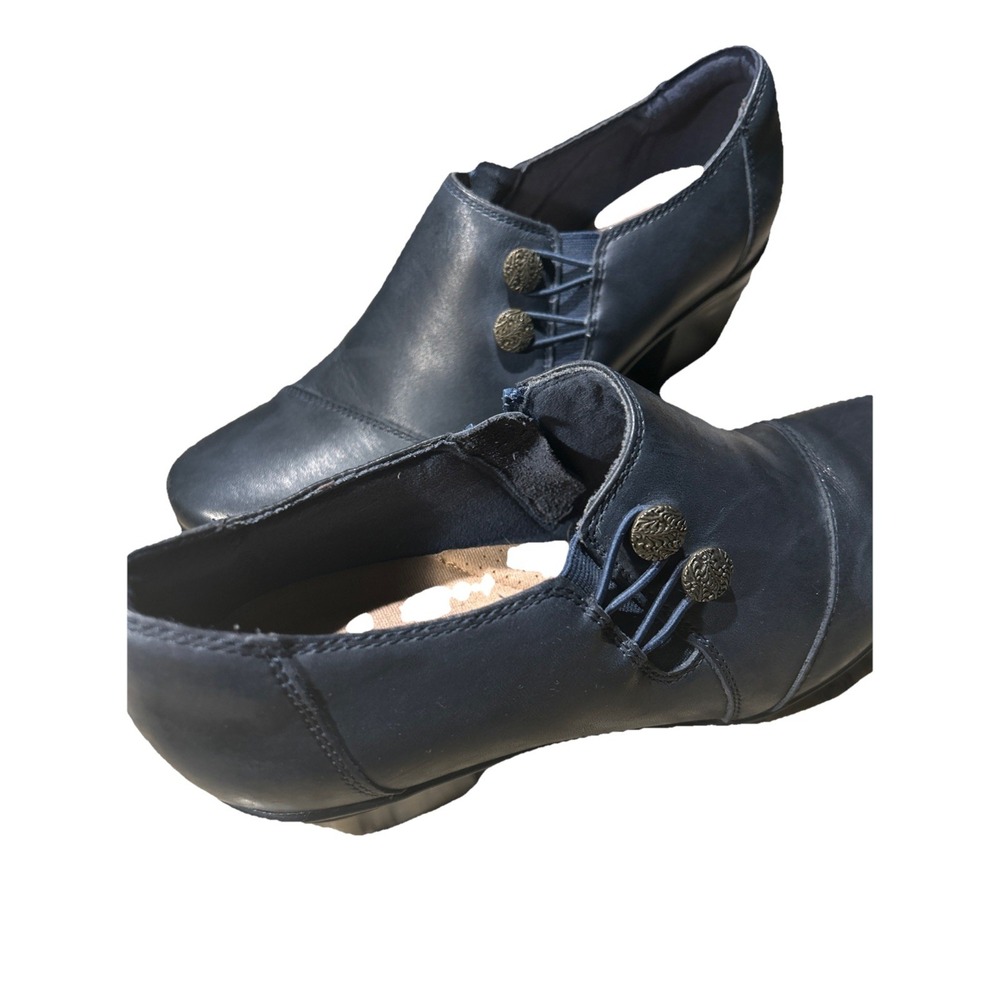 Clarks Collection Emslie Women 8.5N Narrow‎ Navy Leather Block Heel Shoe Bootie
